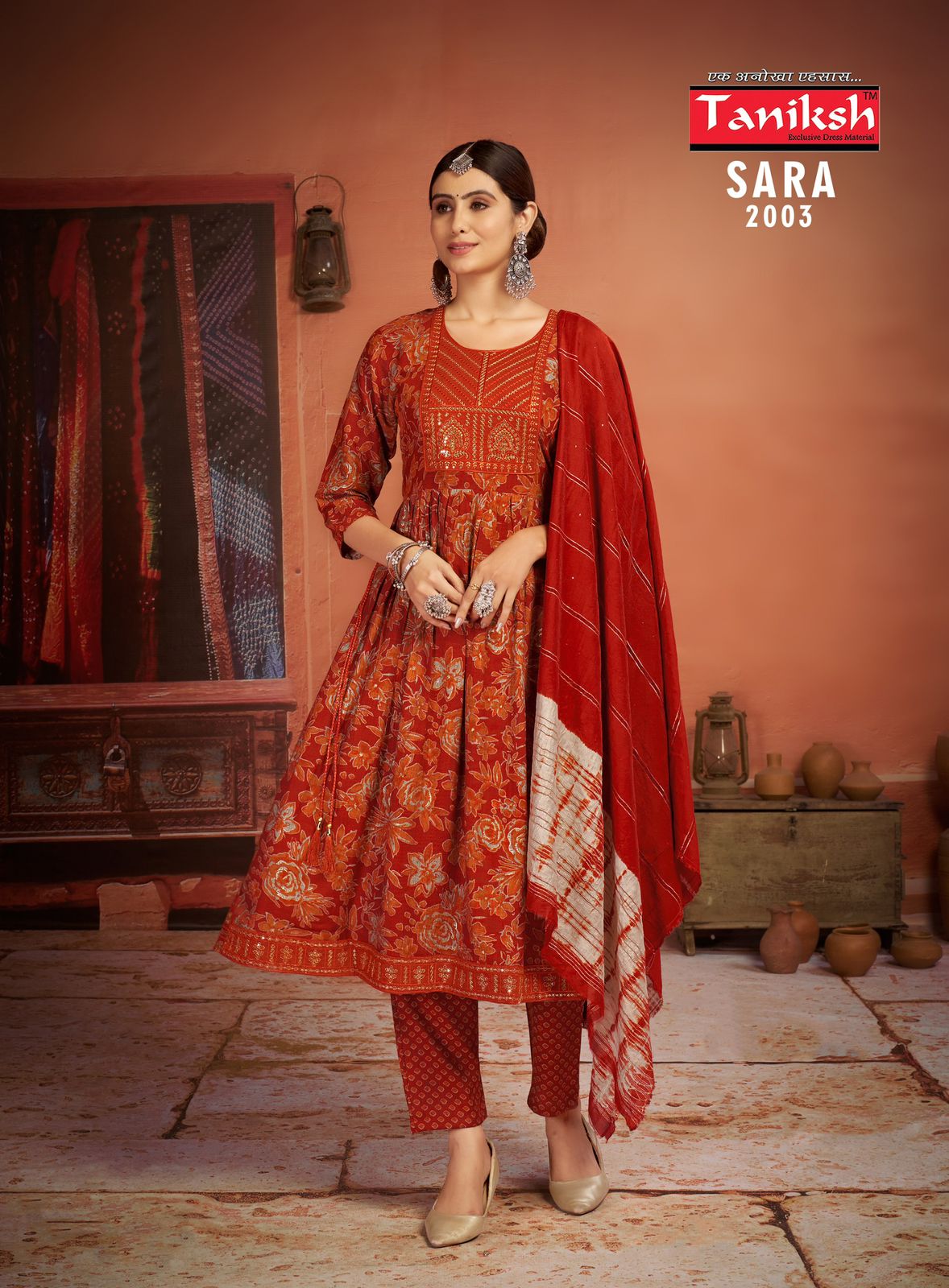 Taniksh Sara Vol 2 Embroidery Rayon Naira Cut Kurti With Bottom Dupatta
